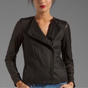 Vince Camuto Black Leather/Cotton/Linen Moto Asymmetric Jacket Sz 4